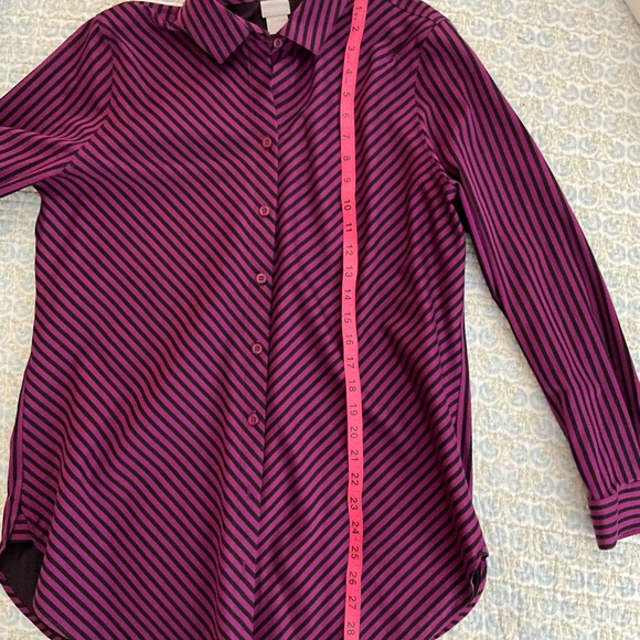 Chico’s Blue/Black and Purple Stripe Button  Down Long Sleeve Blouse Size-1 (12) - Picture 7 of 8